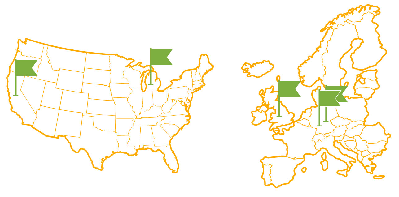 Map of US and Europe indicating asparagus festivals