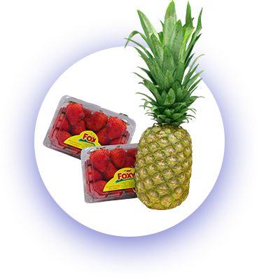 A fruit bundle consisting of two packages of strawberries and a pineapple