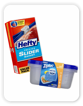 Hefty Slider Bags, Freezer, Quart, 35 pcs; Ziploc Container & Lids, 2 pcs.