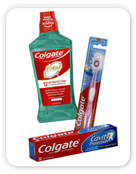 Colgate Mouthwash, 33.8 fl oz; Colgate Toothpaste, 4 oz; Colgate Toothbrush.