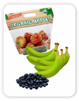 Honeycrisp Apples, Organic, 2 lb; five bananas; Produce Organic Blueberries. 